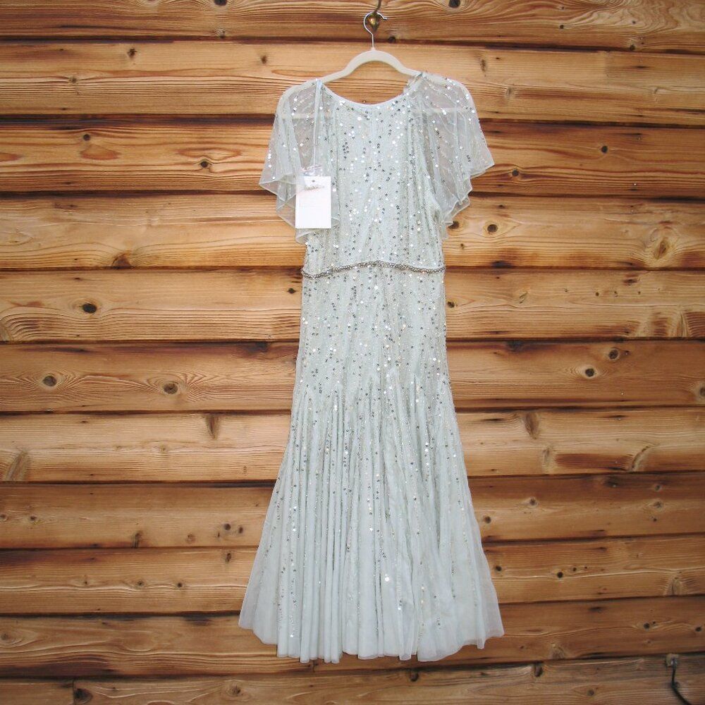 MAC DUGGAL 94128 Green Embellished Bow Flutter Sleeve A Line Midi Dress - Picture 13 of 16